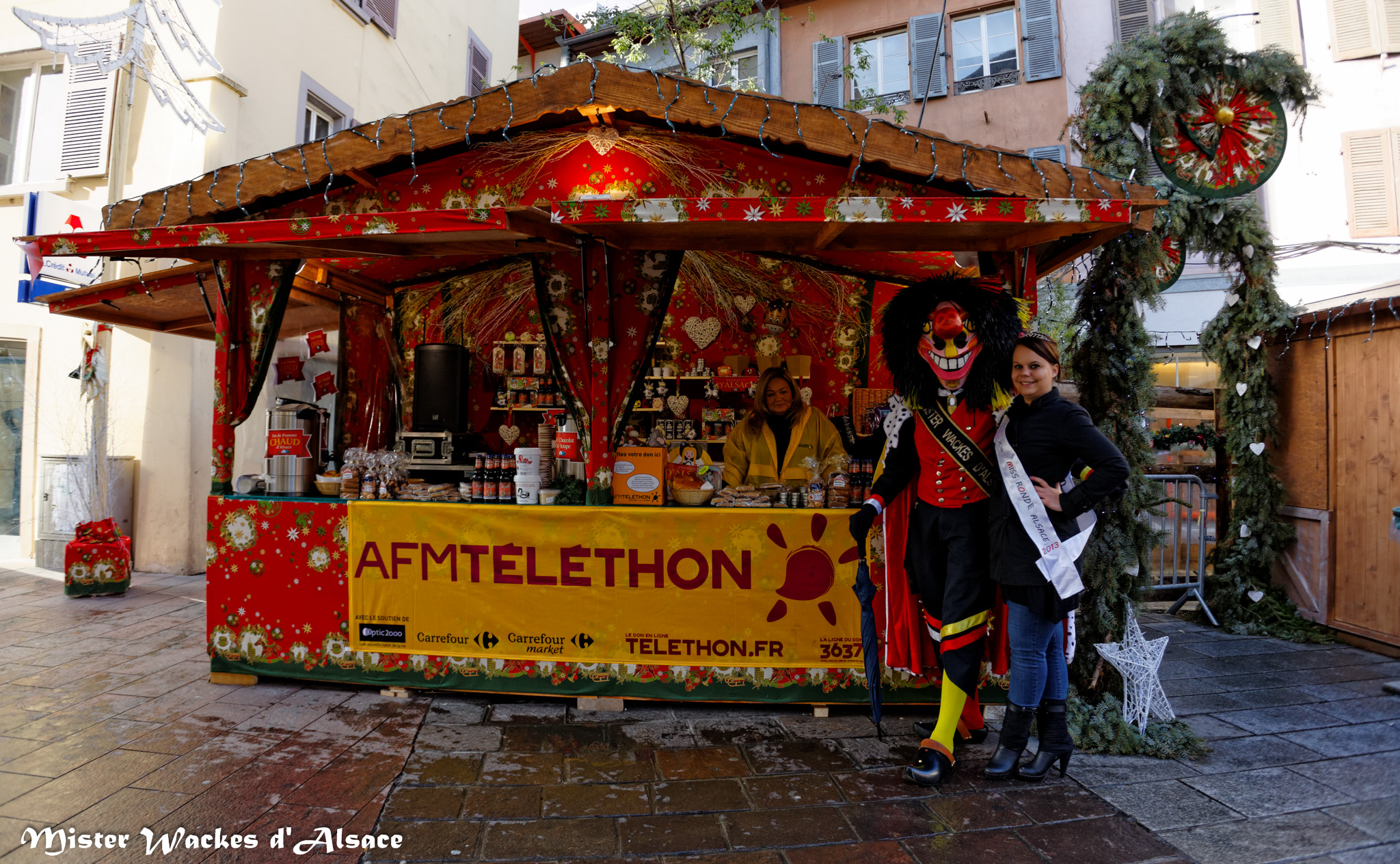 Téléthon Mulhouse 2013, Mister Wackes d’Alsace visite le Marché de Noël de Muhouse