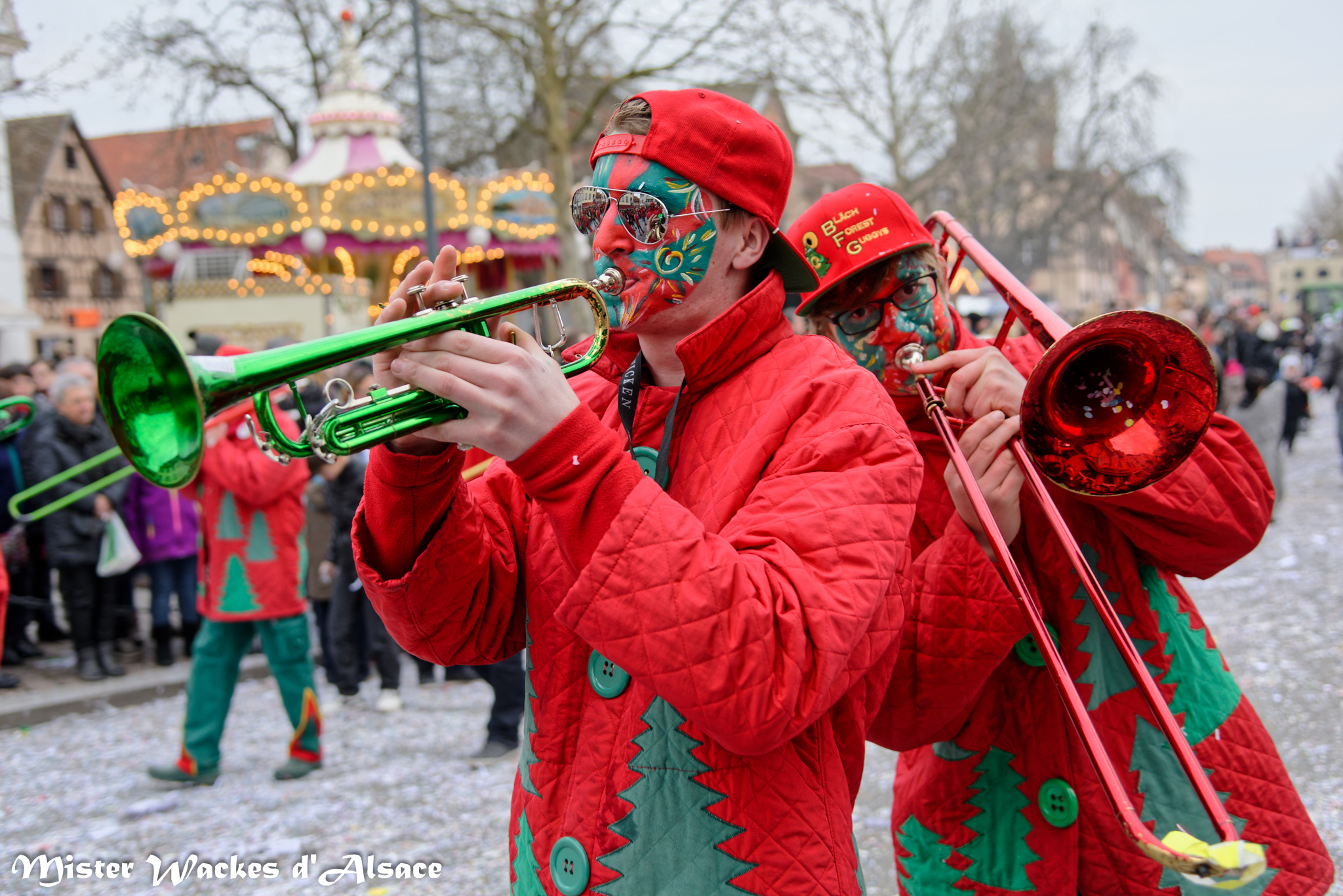 Carnaval des Machores 2015 et deux musiciens du groupe Bläch Forest Guggys Achern